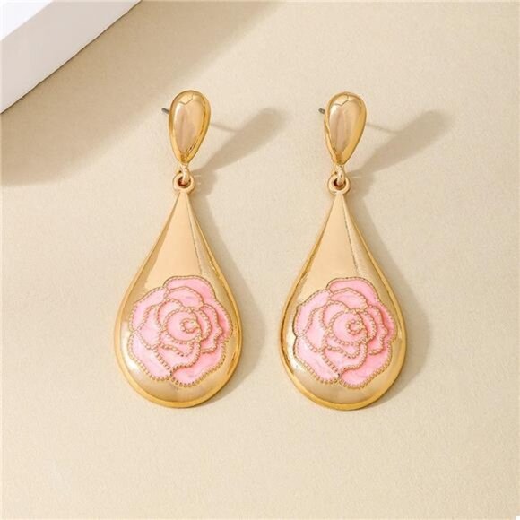 18K Gold-Plated Flower Teardrop Earrings - Picture 2 of 5